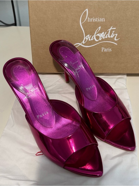 Christian Louboutin Shoes - Christian Louboutin Pink Metallic Mule Heels Red Sole Size 39.5